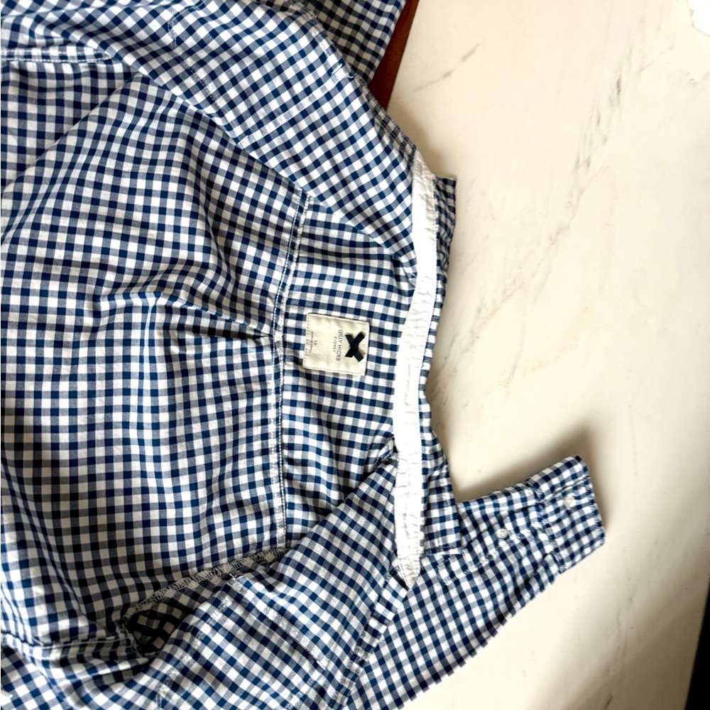 Gilly Hicks Plaid Shirt Button Down Front Navy Blue & White Checkered Size XS - Picture 17 of 17